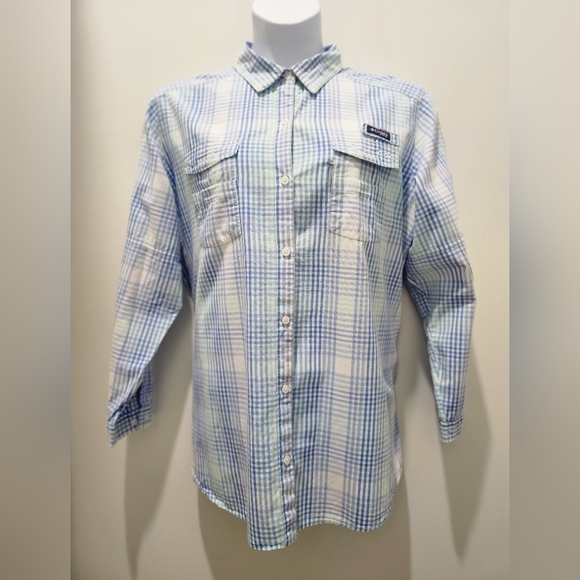 Columbia Blue and White Plaid Button Down Shirt - Picture 1 of 10